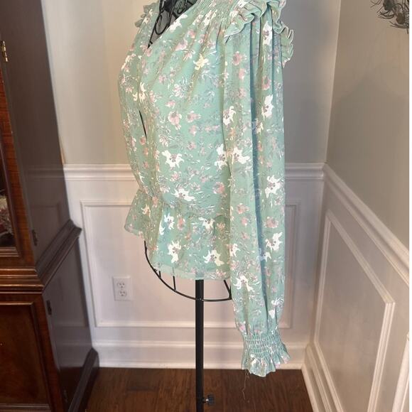 ANTHROPOLOGIE WAYF V-Neck Blouse Sz S Romantic Cottagecore Pastel Floral Print - Picture 12 of 13